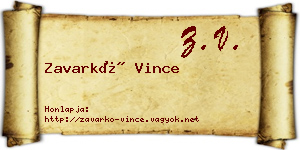 Zavarkó Vince névjegykártya